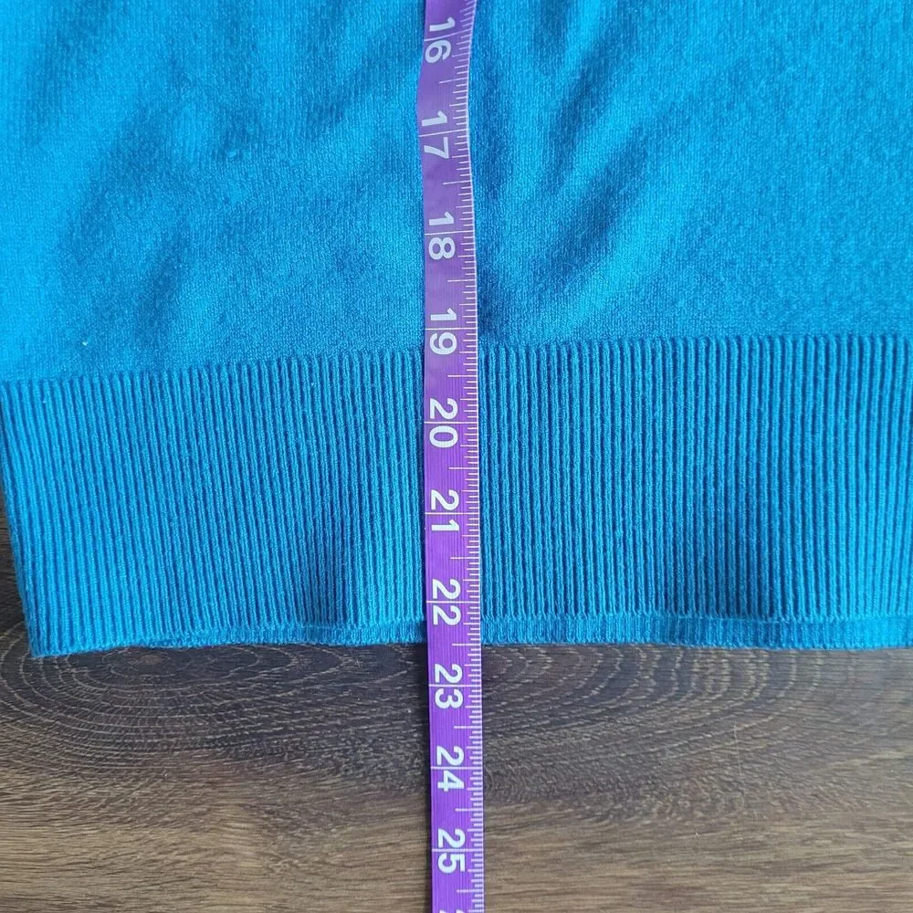 Loft Sweater Medium Teal Puff Sleeve Solid Round Neck Long Sleeve Soft 593282 - Picture 14 of 16